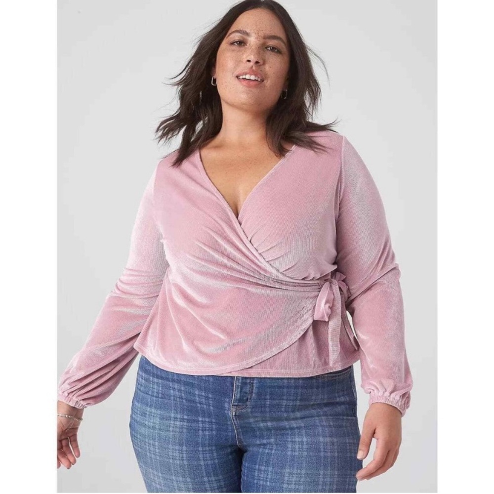Lane Bryant Pink Wrap Blouse